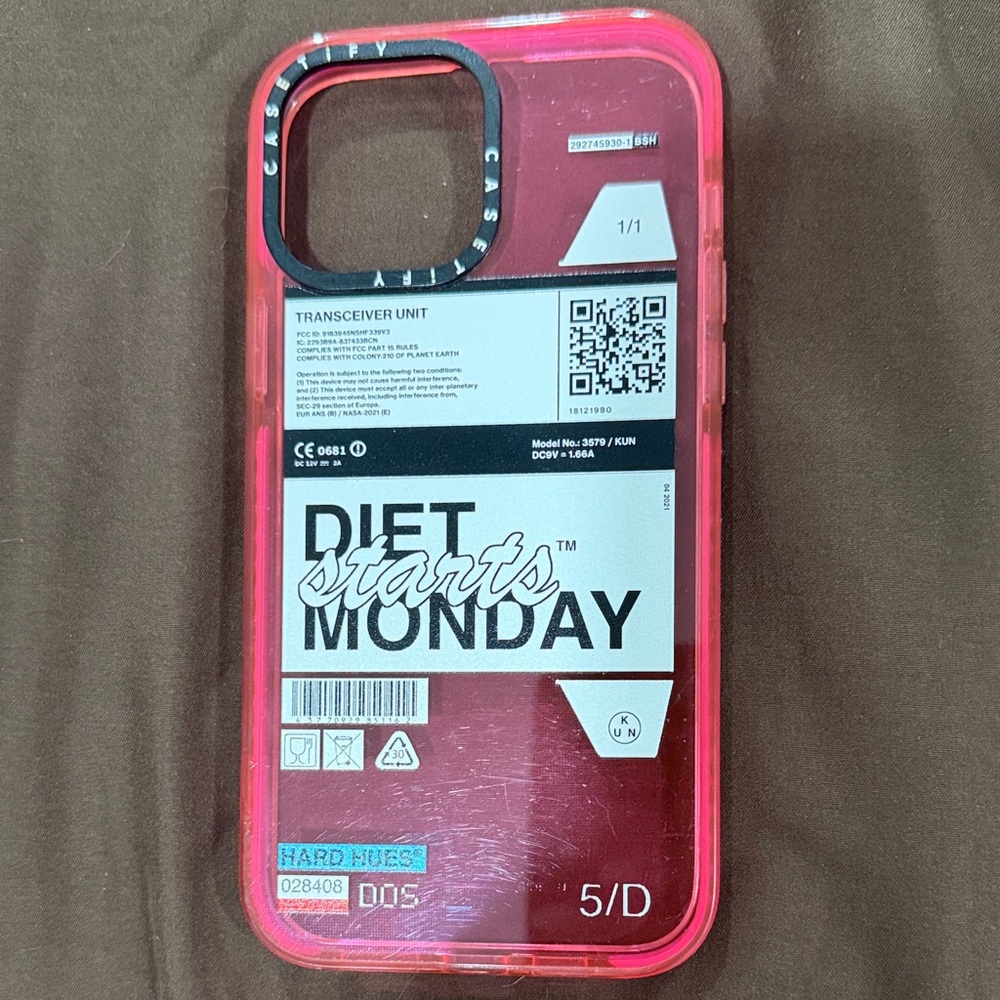iPhone 13 Pro Max Casetify Pink Transparent 'Diet Starts Monday' Phone Case